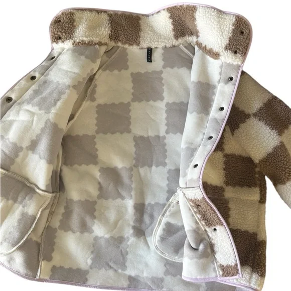 Checkered Brown and Cream Puffer Jacket - Picture 2 of 3